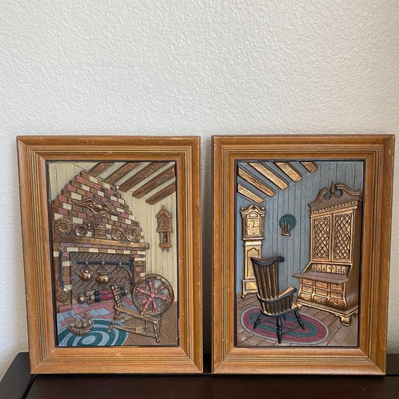 Turner Other - Vintage Hand Colored Turner Accessory Early American Scene 3D Wall Hangings Set